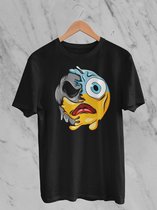 Feel Free - Halloween T-Shirt - Smiley: Angstig gezicht - Maat XL - Kleur Zwart