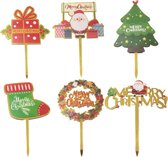 Cocktailprikkers Goud Kerst 6 stuks - Cupcake Prikkers - Cupcake Versiering - Cupcake Toppers - Taart Decoratie - Taartversiering - Merry Christmas