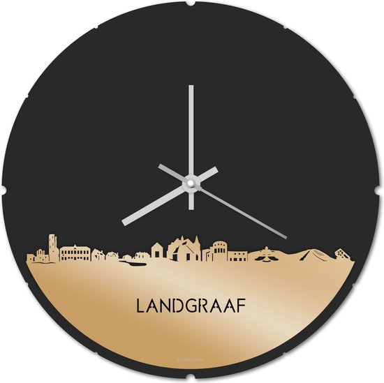 Skyline Klok Rond Landgraaf Goud Metallic - Ø 44 cm - Stil uurwerk - Wanddecoratie - Meer steden beschikbaar - Woonkamer idee - Woondecoratie - City Art - Steden kunst - Cadeau voor hem - Cadeau voor haar - Jubileum - Trouwerij - Housewarming -