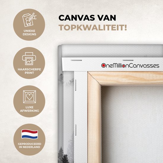 Peinture sur toile - Arbres - Brouillard - Forêt - Nature - Canvasdoek - 20x30 cm - Photo sur toile - Peinture nature