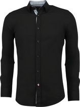 Italiaanse Blanco Blouse Mannen - Getailleerde Slim Fit Overhemden - 3036 - Zwart