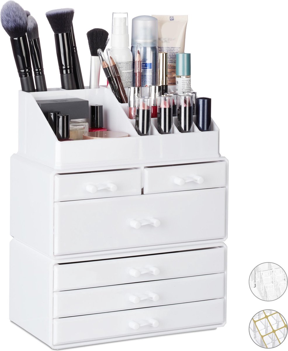 make-up organizer - met 6 lades - 22 vakken - cosmetica - lippenstift houder - zwart