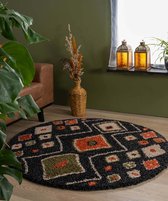 Rond hoogpolig vloerkleed bohemian Artisan - antraciet/multi 200 cm rond