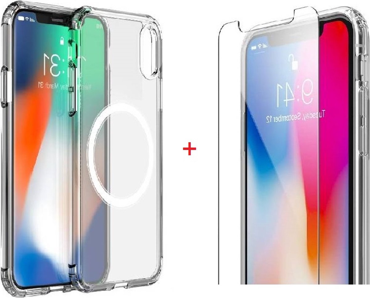 Xtabarya Hoesje Geschikt voor iPhone 7/8 Magnetic met HaloLock ring inclusief screenprotector van hoge kwaliteit transparant .