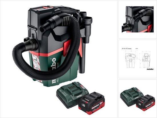 Metabo AS 18 L PC Compact accustofzuiger 18 V 6 l IPX4 stofklasse L nat en droog + 1x accu 5,5 Ah + oplader