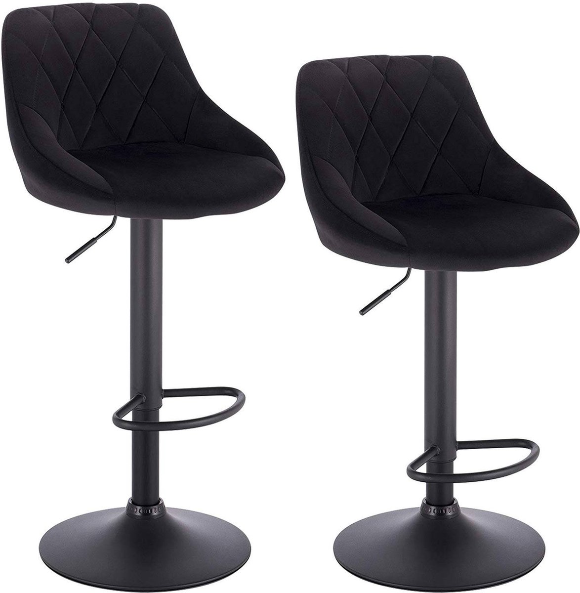 Dripio Designer Barkruk Melitta - Met rugleuning - Velvet - Stevig - Ergonomische barstoel - Zithoogte 60 - 82cm - Zwart - Set van 2 - Keuken en bar - In hoogte verstelbaar