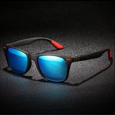 Jumada's Unisex Festival Zonnebril - Gepolariseerd - Blauw Spiegelend met zwart rode accenten - UV bescherming