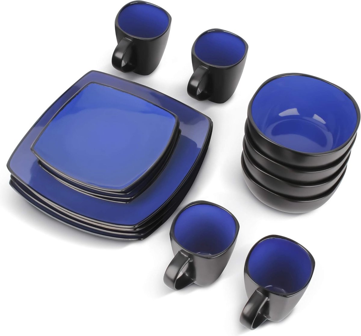 16-delige servieset/servies - Marsili Collection (4 mokken, 4 kommen, 4 grote borden, 4 kleine borden) (blauw)