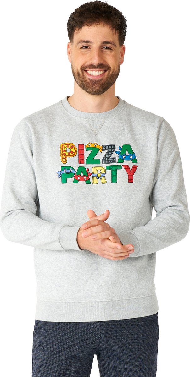 OppoSuits TMNT™ Pizza Time - Heren Sweater - Turtles Trui - Grijs - Maat: XS
