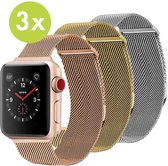iMoshion geschikt voor Apple watch 42 / 44 / 45 / 49 mm Milanees Bandje Maat S/M - 3 Pack - Goud / Zilver / Rosé goud