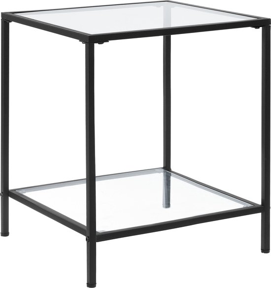 Bijzettafel Youri - Met Plank Glas - 55x45x45 cm - Zwart - Staal en Glas - Modern Design