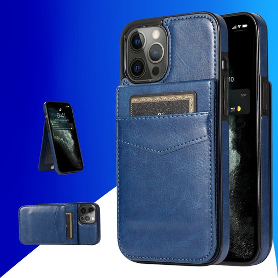 Coque iPhone 15 Plus - Coque arrière - Porte carte - Portefeuille - Simili cuir - Bleu foncé