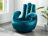 Draaibare fauteuil hand CATCHY van fluweel - Eendenblauw L 82 cm x H 89 cm x D 78 cm