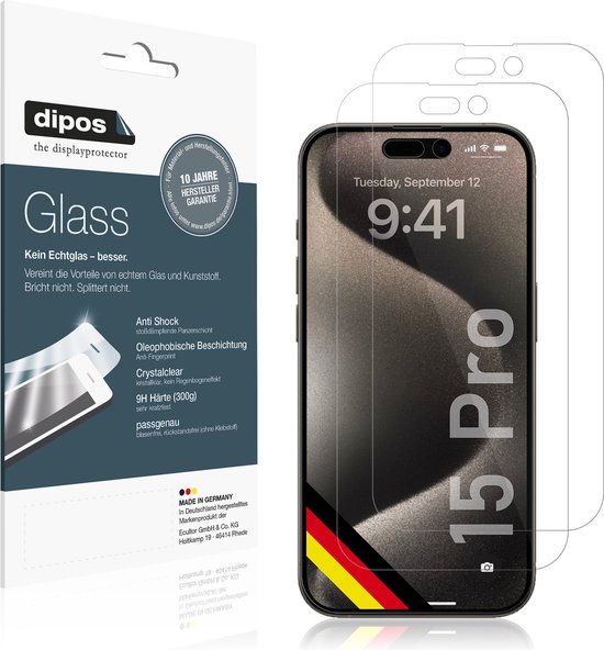 dipos I 2x Film de protection transparent compatible avec Apple iPhone 15  Pro Max Film
