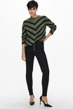 Vrouwen trui met V-hals in groen en zwart chevron patroon.