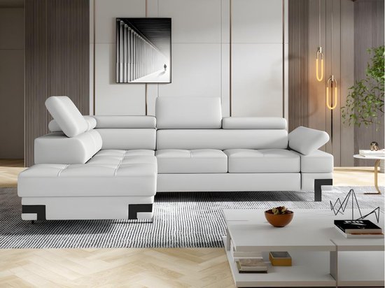 Hoekslaapbank in kunstleer DAMIEN II - Wit - Hoek links L 262 cm x H 94 cm x D 223 cm