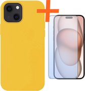 Hoesje Geschikt voor iPhone 15 Hoesje Siliconen Cover Case Met Screenprotector - Hoes Geschikt voor iPhone 15 Hoes Back Case - Geel.