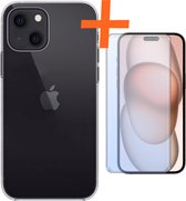 Coque en Siliconen iPhone 15 avec protecteur d'écran - Coque en Siliconen pour iPhone 15 avec verre de protection - Transparent