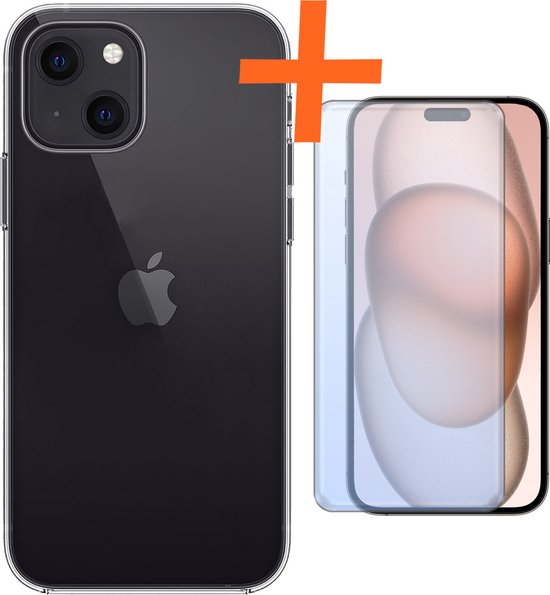 Hoesje Geschikt voor iPhone 15 Hoesje Siliconen Cover Case Met Screenprotector - Hoes Geschikt voor iPhone 15 Hoes Back Case - Transparant