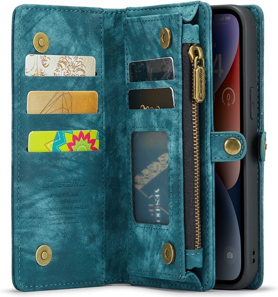 Étui Portefeuille avec Coque Arrière Amovible iPhone 15 - Caseme - Blauw + Protecteur d'écran Cacious