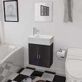 The Living Store wandgemonteerd badkaastje - zwart spaanplaat - 48 x 25 x 48 cm - inclusief spiegel en wastafel