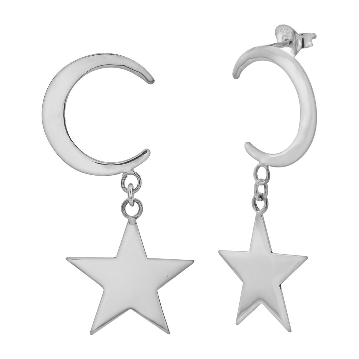 Oorbellen zilver | Oorstekers | Zilveren oorstekers met hanger, maan met ster