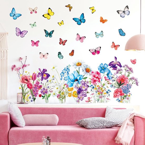 Stickers muraux Fleurs et papillons volants, Decor de chambre d'enfants,  peler et... | bol.com