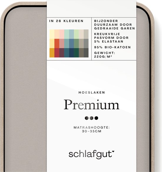 schlafgut Premium drap-housse XL - 180x200 - 200x220, 95% de coton organique doux et 5% d’élasthanne, Sand Mid
