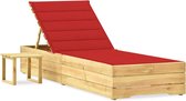 The Living Store Loungebed Tuin - Grenenhout - Verstelbare Rugleuning - 198 x 68 x (28-75) cm - Rood