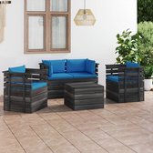 The Living Store Pallet Lounge Set - Fauteuil Table Canapé d'Angle - 70x65x71,5 cm - Revêtement en pin Massief et polyester - Coussins bleu clair - Assemblage requis
