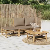 The Living Store Bamboe Tuinset - Elegante - Loungeset - Afmeting- 55x65x30 cm - Ken- Inclusief kussens