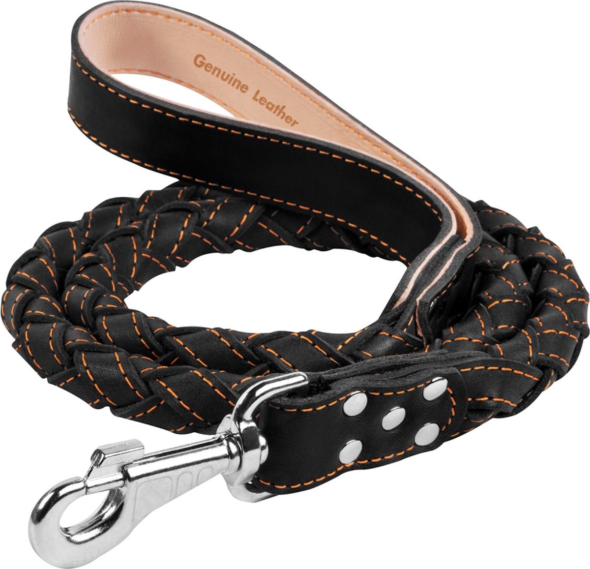 WAUDOG Classic Hondenriem - Gevlochten (rond) - Leder - Zwart - Diameter: 28 mm - Lengte: 122 cm
