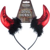 Halloween duivel hoorntjes met bont - diadeem - rood/zwart - kunststof