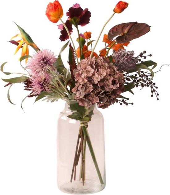 WinQ -Veldboeket zijden bloemen compleet gebonden geleverd (zonder Vaas)- kunstbloemen in een mooie diverse kleuren styling - Gebonden Veldboeket compleet