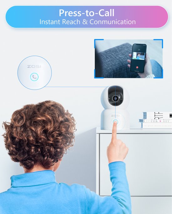 Fuegobird ZOSI C518 Indoor IP Camera - 3MP - Intercomfunctie - Beveiligingscamera - Huisdiercamera - Baby camera - Compatibel met 2.4G/5G WIFI - Werkt met app - Wit van Fuegobird — afbeelding 2