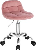Bol.com Draaikruk modern- Met rugleuning Op wielen - Kapperskruk - Roze - Zadelkruk - Tabouret Werkkruk - Ergonomisch aanbieding