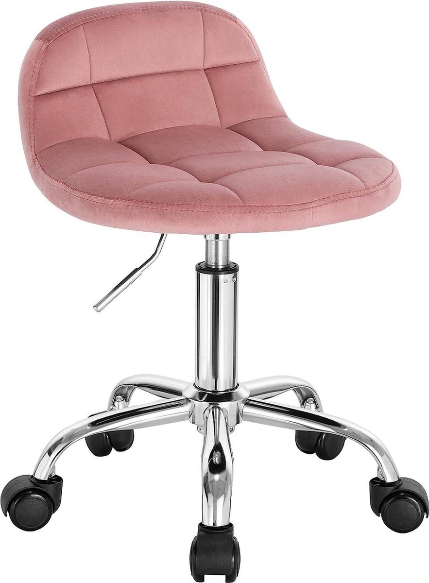 Draaikruk modern- Met rugleuning Op wielen - Kapperskruk - Roze - Zadelkruk - Tabouret Werkkruk - Ergonomisch