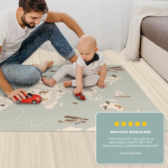 LetsPlaymats® Speelmat baby kinderen - Wereldkaart - Dieren - Vliegtuig - Kind - Luchtballon - Speelkleed van vinyl - Speeltapijt - Antislip - 105x70 cm van LetsPlaymats® — afbeelding 4
