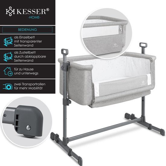 KESSER® Ledikant / CoSleeper / Babybed / Co Sleeper Wieg Hubi 3in1