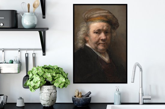 Cadre photo avec affiche - Autoportrait - Peinture de Rembrandt van Rijn - 40x60 cm - Cadre pour affiche