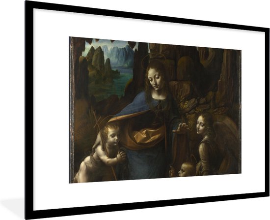 Fotolijst incl. Poster - Maagd op de rotsen - Leonardo da Vinci - 90x60 cm - Posterlijst