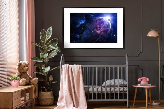 Affiche avec cadre Planètes - Etoiles - Lune - 120x80 cm