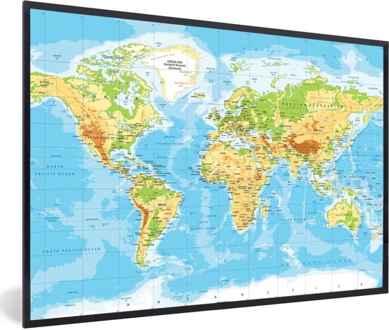 Cadre photo avec affiche - Wereldkaart - Politique - Blauw - Terre - Éducatif - 60x40 cm - Cadre pour affiche