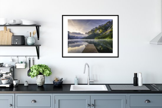 Photo encadrée - Lever de soleil sur le paysage calme en Autriche cadre photo noir avec passe-partout blanc 60x80 80x60 cm - Affiche encadrée (Décoration murale salon / chambre)