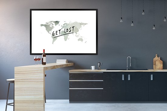 Wereldkaart de l'aquarelle grise avec la citation Get résolu dessus 120x80 cm