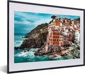 Image encadrée - Cadre photo Maisons colorées en Italie noir avec passe-partout blanc 40x60 60x40 cm - Affiche encadrée (Décoration murale salon / chambre)
