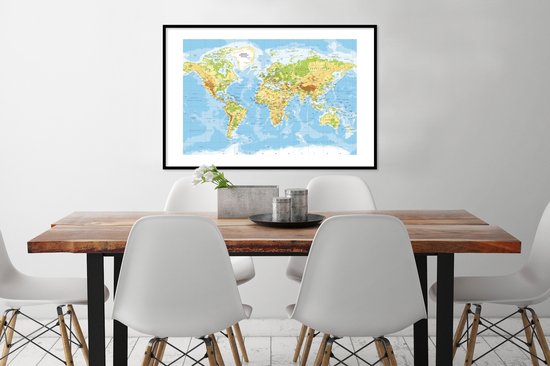 Cadre photo carte du monde politique noir avec monture blanche 60x90