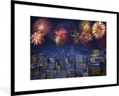 Photo encadrée - Fireworks over New York cadre photo noir avec passe-partout blanc 60x90 90x60 cm - Affiche encadrée (Décoration murale salon / chambre)
