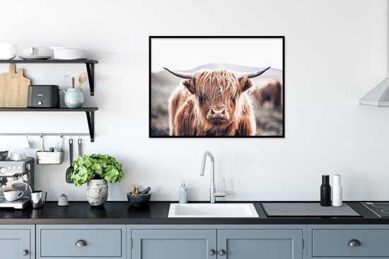 Fotolijst incl. Poster - Schotse Hooglander - Berg - Hoorn - 80x60 cm - Posterlijst