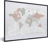 Fotolijst incl. Poster - Wereldkaart - Vintage - Pastel - Aarde - Grijs - Educatief - 60x40 cm - Posterlijst